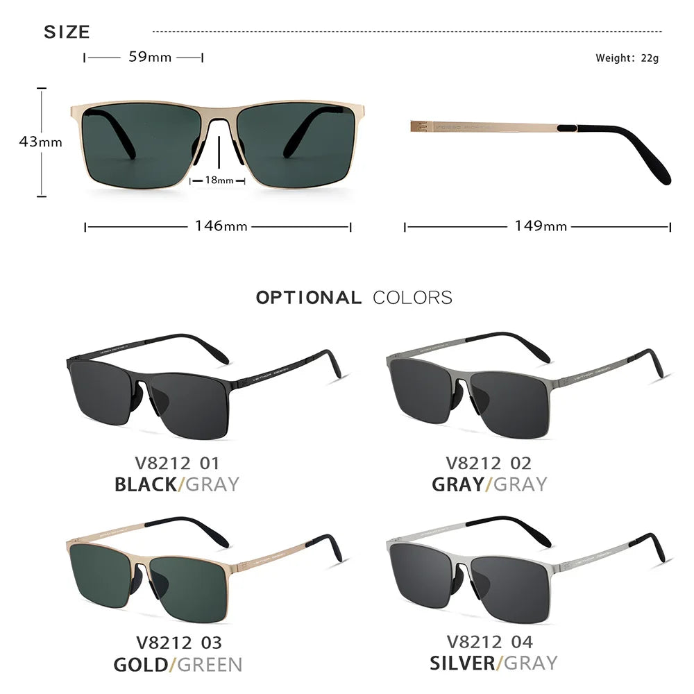 Brand Fashion Sunglasses Stainless Steel High-Definition Nylon Lens Polarized UV400 Eyeglasses for Men Women, 8212